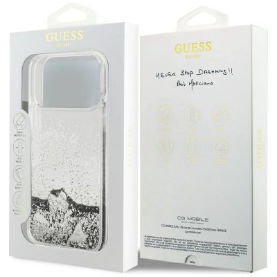 8. Guess Liq Hülle. Glitzeranhänger für iPhone 17 Pro Max – Silber