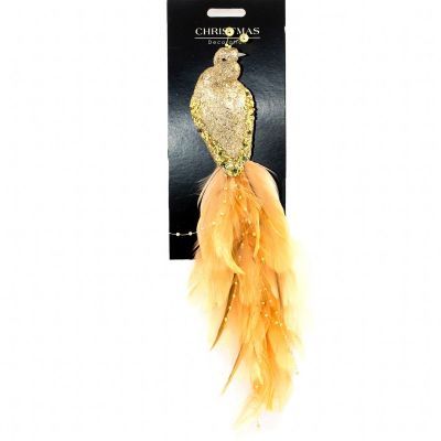 10. Dekorativer Vogel an der Klammer, 38 cm, Gold