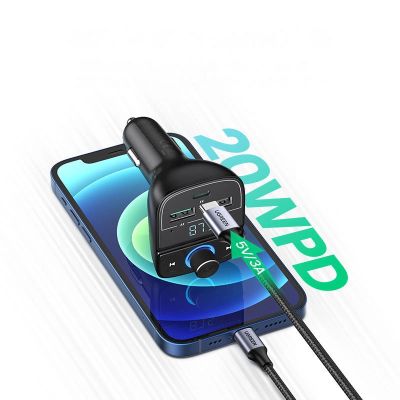 4. Ugreen FM Transmitter Bluetooth 5.0 MP3 Autoladegerät 3x USB TF Micro SD 4.8 A schwarz (CD229)