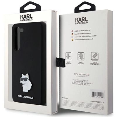 8. Karl Lagerfeld Silikon Choupette Metal Pin Hülle für Samsung Galaxy S24+ – Schwarz