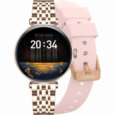 Smartwatch Gravity Roségold Silber Pink 2 Armbänder GT26-4