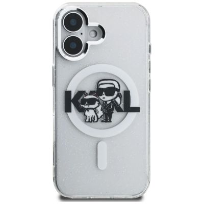 3. Karl Lagerfeld IML Glitter Karl & Choupette Sketch Logo MagSafe Hülle für iPhone 16 - Transparent