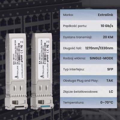 5. Extralink SFP+ 10G | SFP+ WDM-Modul | 10 Gbit/s, 1270/1330 nm, Singlemode, 20 km, LC, DOM, Paar, dediziert für HP/ARUBA