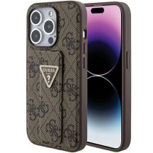 Guess Grip Stand 4G Triangle Strass Hülle für iPhone 15 Pro – braun