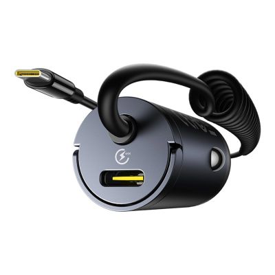 6. Baseus Tiny Star 30W Autoladegerät mit integriertem Spiral-USB-C-Kabel – Schwarz
