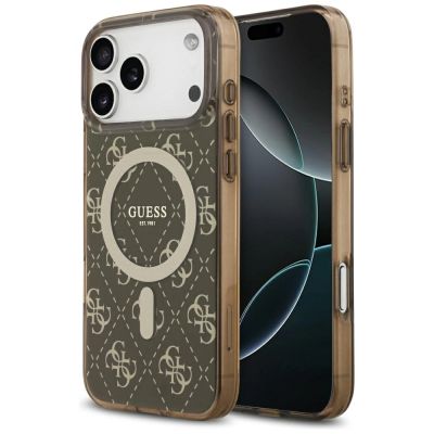 Guess IML 4G Hintergrund MagSafe Hülle für iPhone 17 Pro - Braun