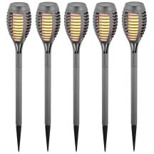 Solar-Taschenlampe mit tanzenden Flammen, 12 SMD-LEDs, 7,5 x 7,5 x 46,5 cm, 5er-Set