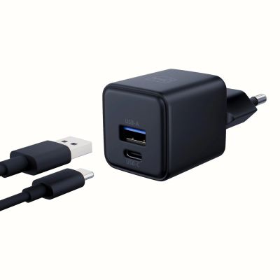 3. 3mk Hyper GaN Ladegerät 20W QC4+ PD PPS USB-C USB-A Wandladegerät - Schwarz