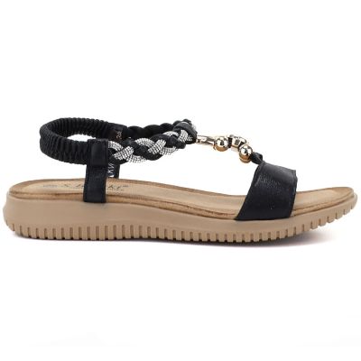 2. Schwarze Damen-Sandalen mit elastischem Riemen, S.Barski KV61-6051