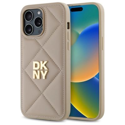 DKNY Quilted Stack Logo Hülle für iPhone 14 Pro – Beige