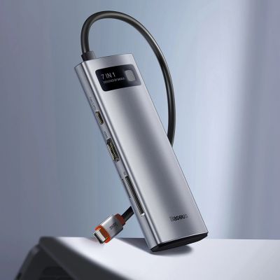 12. Baseus Metal Gleam Series multifunktionaler USB HUB 7in1 Typ C HDMI TF PD Kartenleser grau (WKWG020113)