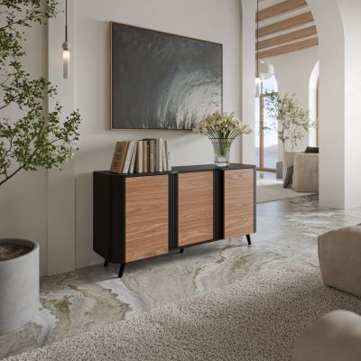 3. VOLARE Kommode 151x39x75 schwarz/walnuss