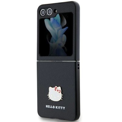 6. Hello Kitty Metall-Logo-Hülle mit Katzenkopf für Samsung Galaxy Z Flip 5 - Schwarz