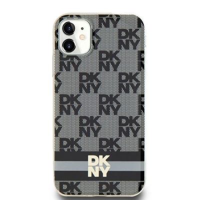 DKNY IML Checkered Mono Pattern & Printed Stripes MagSafe Hülle für iPhone 11 / Xr – Schwarz