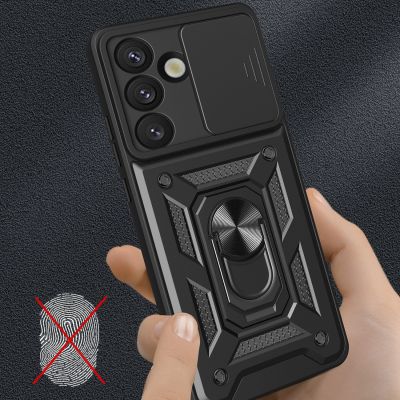 5. Hybrid Armor Camshield-Hülle mit Kameraabdeckung und Metallring für Samsung Galaxy S25 – Schwarz