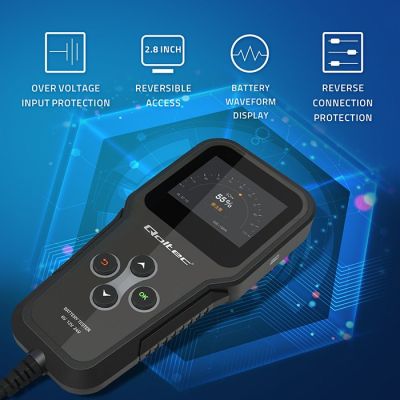 3. Qoltec 3-in-1 Digitaler Batterietester mit LCD-Display und polnischer Menüführung, 6 V, 12 V, 24 V, 10 Ah–200 Ah