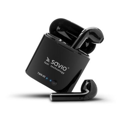 2. SAVIO TWS-02 kabellose In-Ear-Kopfhörer (kabellos, Bluetooth, mit integriertem Mikrofon, schwarz)
