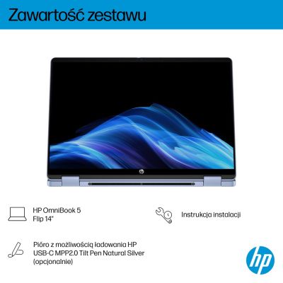 16. HP OmniBook 5 Flip 14-fp0004nw Core 5 120U 14" 2K Touch IPS 300 Nits 16 GB LPDDR5 5200 SSD512 Intel Grafikkamera 1080p 68 Wh Windows 11 Blue Sky 2 Jahre