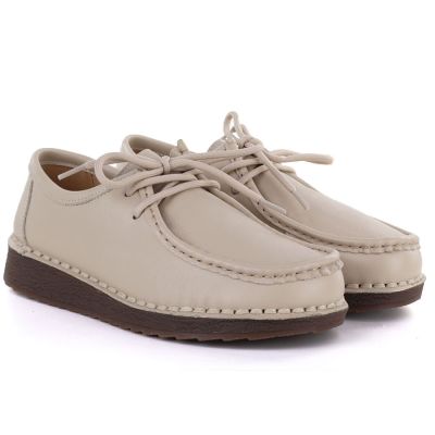 3. Damen-Schnürmokassins aus Leder, beige, Artiker 58C1519