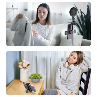 18. Selfie-Stick WC13YDS Teleskopstativ 1,3 m mit Doppellampe und Telefonhalter – Schwarz