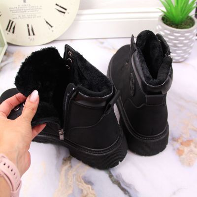 4. NEWS W EVE364A schwarze isolierte Wanderstiefel mit Reißverschluss