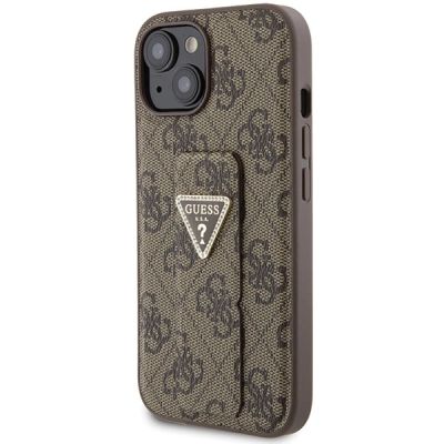 2. Guess Grip Stand 4G Triangle Strass Hülle für iPhone 15 – braun
