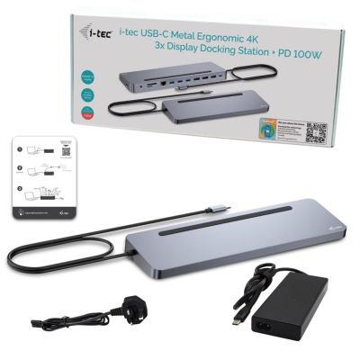 3. i-tec C31FLAT2PDPRO100W kabelgebundene USB-3.2-Gen-1-(3.1-Gen-1)-Type-C-Dockingstation, Silber