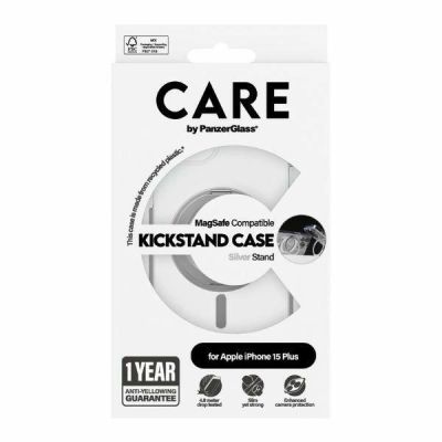 4. CARE by PanzerGlass Kickstand Case MagSafe für iPhone 15 Plus – Silber