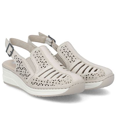 3. Beige Leder-Keilsandalen für Damen, Rieker 48763-60