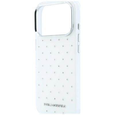 6. Karl Lagerfeld IML Strass-Hülle mit galvanisiertem Logo für iPhone 17 Pro Max / 18 Pro Max – Weiß