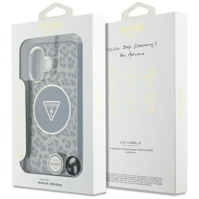 7. Guess HC IML Leopard Triangle Cord Strap MagSafe iPhone 16 Hülle - Braun