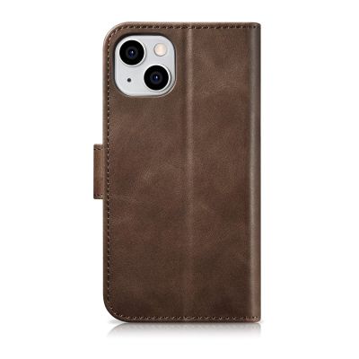 14. iCarer Oil Wax Wallet Case 2in1 Cover iPhone 14 Plus Anti-RFID Leder Flip Case Braun (WMI14220723-BN)