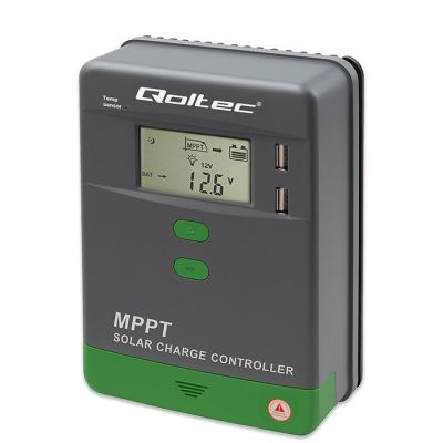 Qoltec 53663 MPPT-Solarladeregler mit Temperatursensor 40 A | 12 V / 24 V | LCD | 2 x USB | Bluetooth | App | GEL | LiFePO4