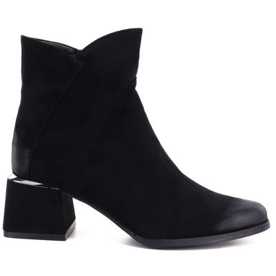 2. Schwarze Wildleder-Ankle-Boots mit hohem Absatz für Damen, Potocki SZ12875