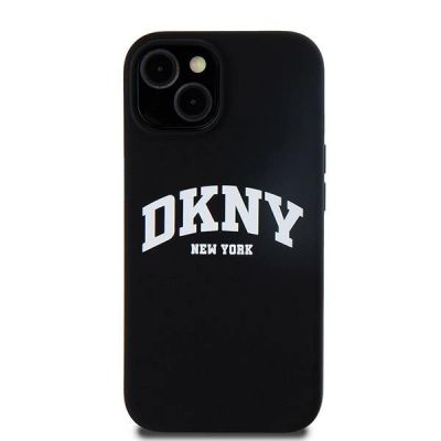 3. DKNY Liquid Silicone White Printed Logo MagSafe Case für iPhone 15 Plus / 14 Plus - Schwarz