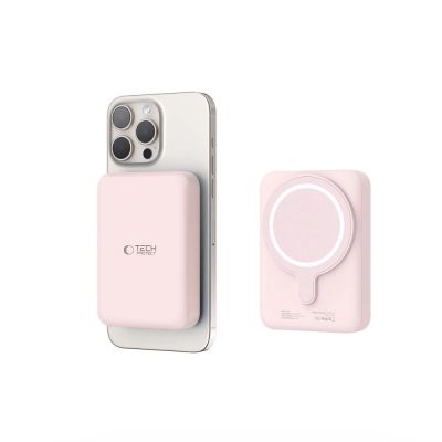 5. Tech-Protect LifeMag PB11 Powerbank mit MagSafe 10000 mAh 15 W USB-C-Anschluss – Rosa + USB-C-Kabel