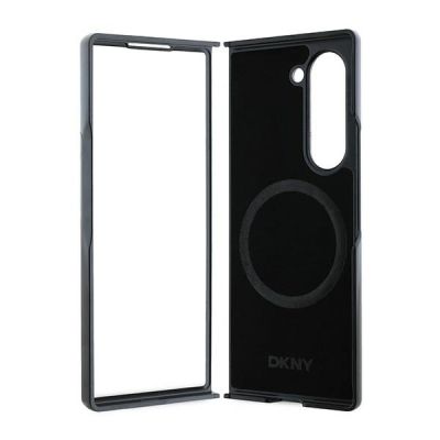 6. DKNY Magsafe Plain Leather Metal Stack Logo Hülle für Samsung Galaxy Z Fold 6 – Schwarz