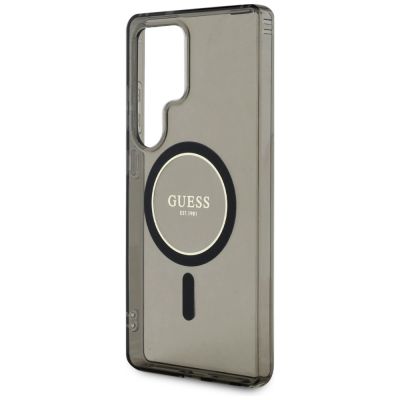 6. Guess Glitter Circle Classic Logo MagSafe Hülle für Samsung Galaxy S25 Ultra, schwarz