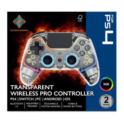 3. Deltaco Gaming GAM-169-T Transparenter Bluetooth/USB-Gamecontroller für Android, Nintendo Switch, PC, PlayStation 4 und iOS