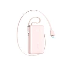 Joyroom JR-PR2L 10000mAh 35W Powerbank mit integriertem, einziehbarem USB-C-Kabel und Lightning Kabel mit Trageschlaufe – Pink