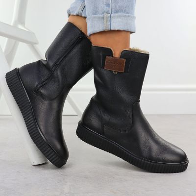 5. Schwarze Damen-Lederboots mit Plateau Rieker Y4355-00