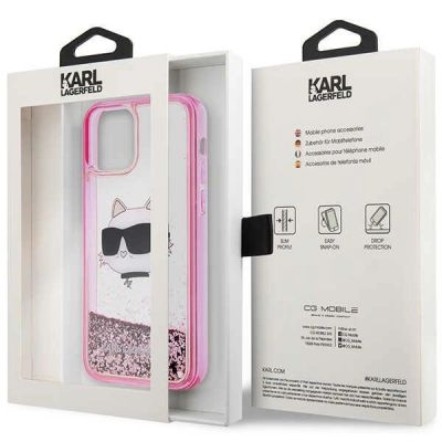 8. Karl Lagerfeld KLHCP12MLNCHCP iPhone 12/ 12 Pro 6.1" pink/pink Hardcase Glitter Choupette Head