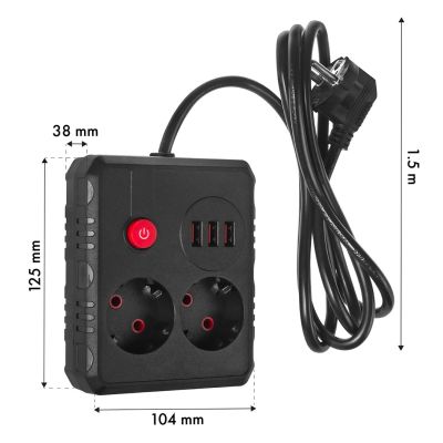 7. MACLEAN Steckdosenleiste, Verlängerungskabel mit 2 Steckdosen + 3 USB-Anschlüssen, 110–240 V Wechselstrom, 50/60 Hz, max. 2,1 A, 2500 W, 1,5 m, Schwarz, MCE387 B