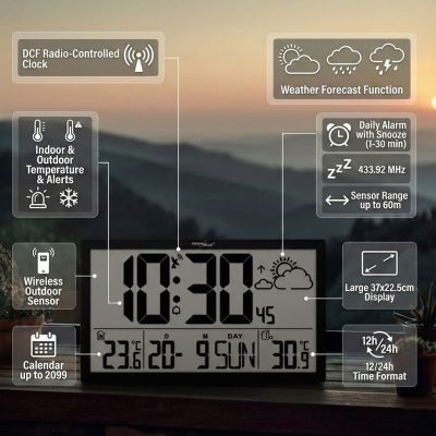 25. GRÜNBLAU LCD-WANDUHR EXTRA GROSS, TEMPERATUR, DATUM GB218