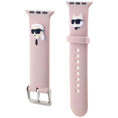 3. Karl Lagerfeld 3D Rubber Karl&Choupette Heads Armband für Apple Watch 42/44/45/49 mm – Rosa