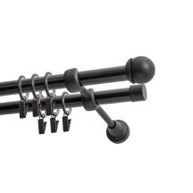 Doppel-Gardinenstange Ø 19 mm, schwarz, 480 cm, Knauf MAX mit Ringen, KOWALSKI