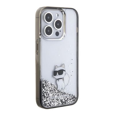 4. Karl Lagerfeld Liquid Glitter Choupette Hülle für iPhone 15 Pro Max – transparent