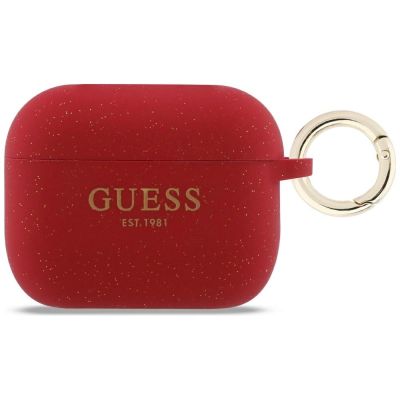 Guess Silikon-Glitzerringhülle für AirPods Pro 3 – Rot und Glitzer