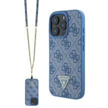 Guess Umhängetasche aus Leder mit Metall-Logo und Strass für iPhone 16 Pro Max – Blau