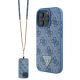 Guess Umhängetasche aus Leder mit Metall-Logo und Strass für iPhone 16 Pro Max – Blau